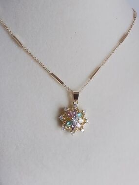 Pretty Bird Gold Plated Starburst Necklace with Pastel Gemstones #02